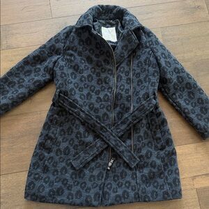 American Eagle Outfitters Black Leopard Print Pea Coat